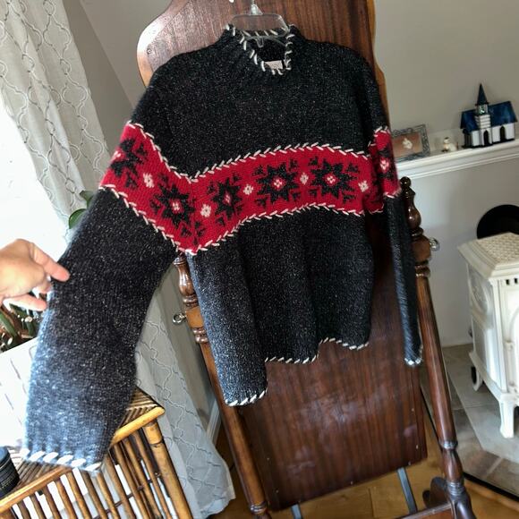 NOMADIC TRADERS GREY SNOWFLAKE SWEATER SILK & ANGORA WOMEN'S Large - Picture 5 of 9